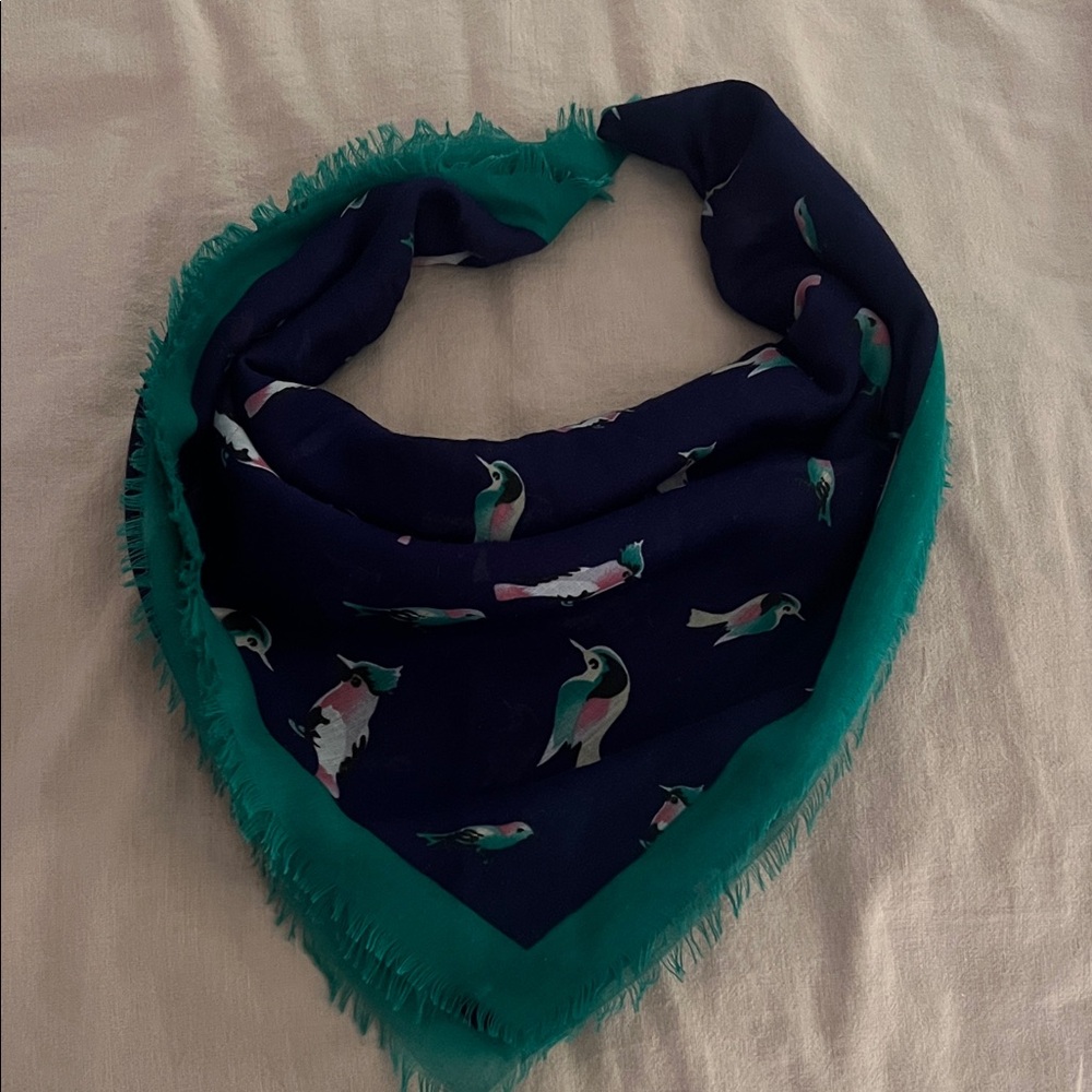 Bird Print Square Scarf Purple and Jungle Green